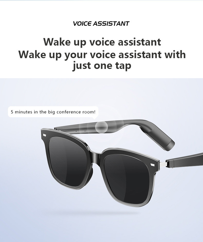 Tiempo de música de 10 horas Brillo negro Bluetooth gafas inteligentes con capacidad de llamada 110mAh * 2