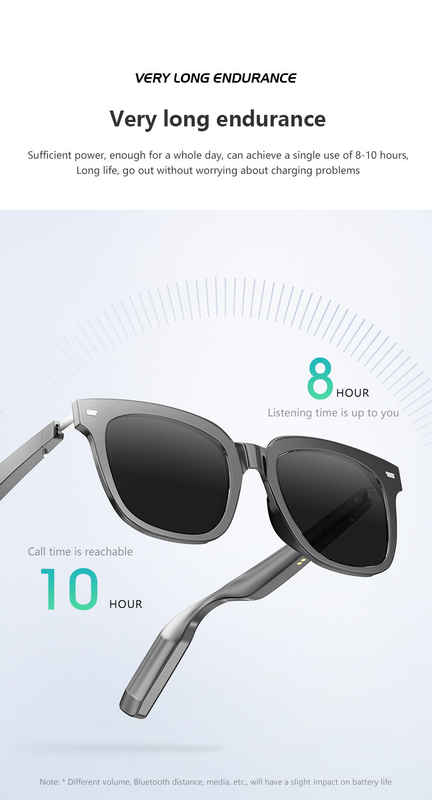 Tiempo de música de 10 horas Brillo negro Bluetooth gafas inteligentes con capacidad de llamada 110mAh * 2