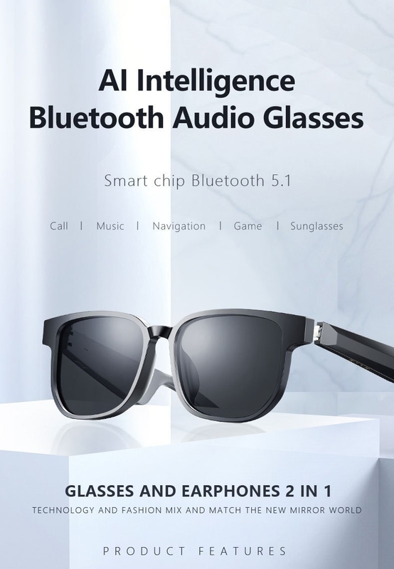 Gafas de sol Bluetooth negras con llamada Bluetooth 5.1 Versión 90mAh Tiempo de música de 4-6 horas