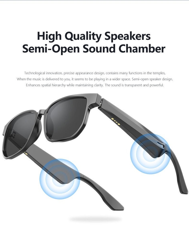 BT 5.1 Stereo Sound Bluetooth Gafas de sol con tiempo de música de 4 horas y batería de 90 mAh