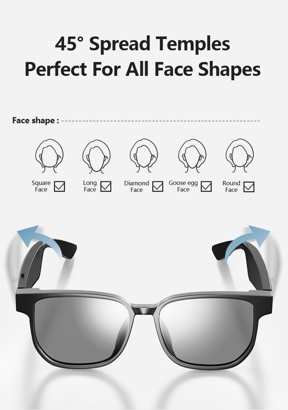 BT 5.1 Stereo Sound Bluetooth Gafas de sol con tiempo de música de 4 horas y batería de 90 mAh