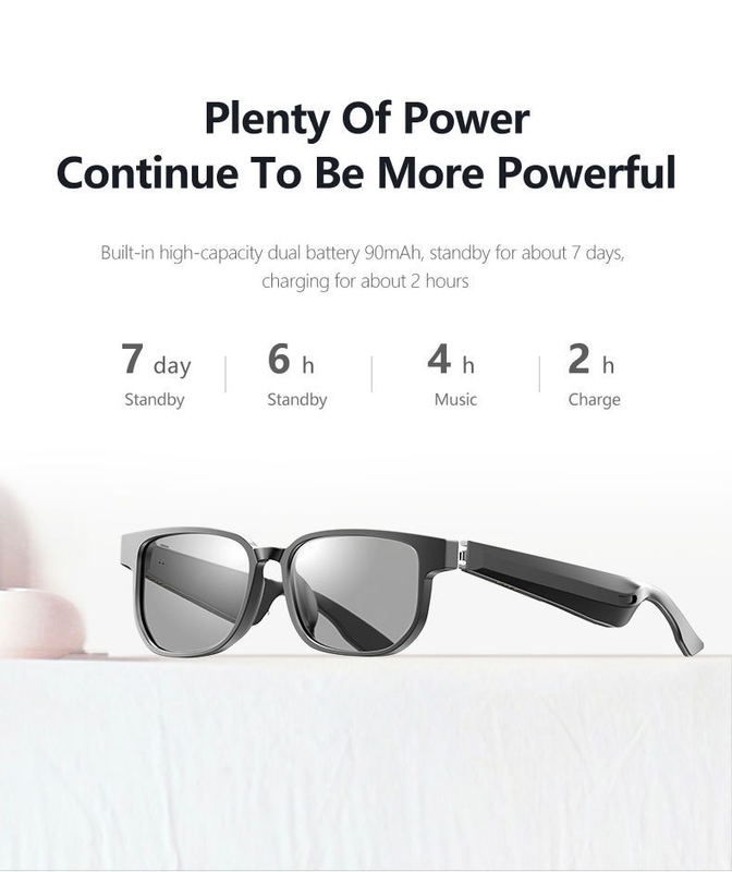 Stereo Sound Black Bluetooth Gafas de sol con llamada 90mAh Capacidad BT 5.1 Versión 4-6 Horas de espera