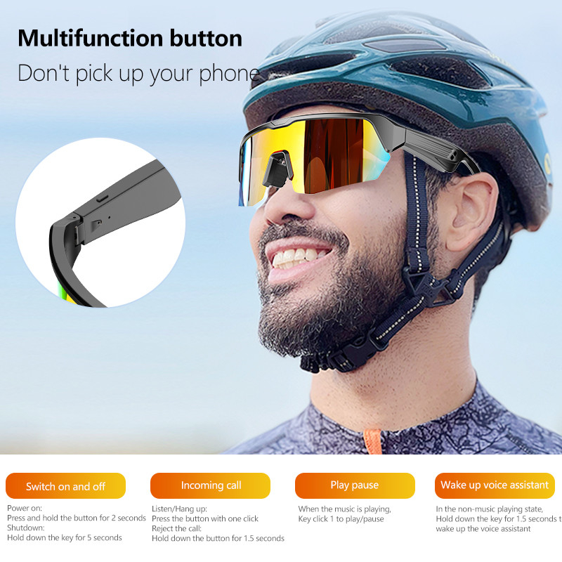UV 400 Bluetooth Deportivo Gafas de conducción Bluetooth 5.3 Batería 50 horas de ciclismo